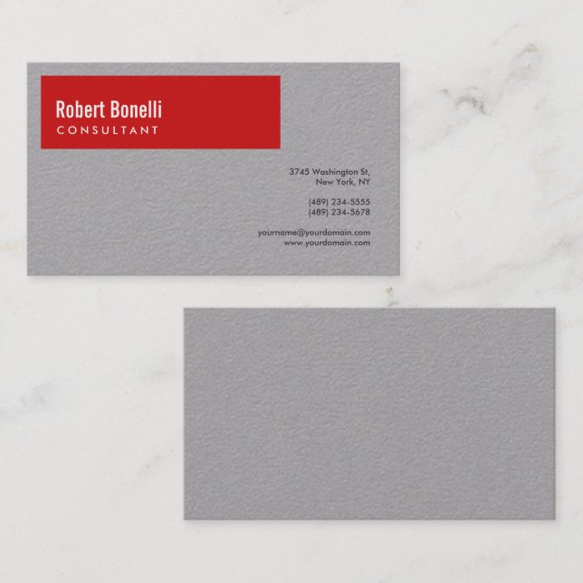 Minimalist Plain Premium Grey & Red Modern  Business Card (Front/Back)