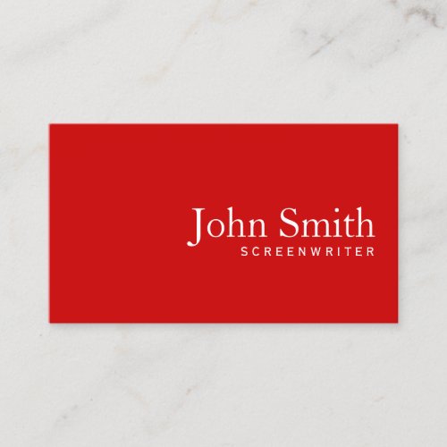 Simple Plain Red Screenwriter Business Card