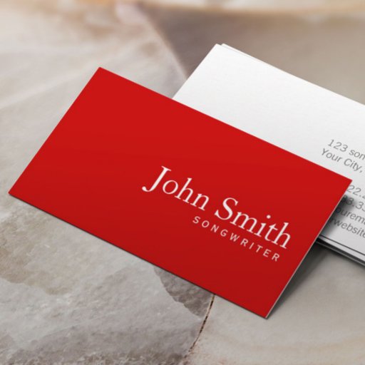 Customizable Simple Plain Red Songwriter Business Card