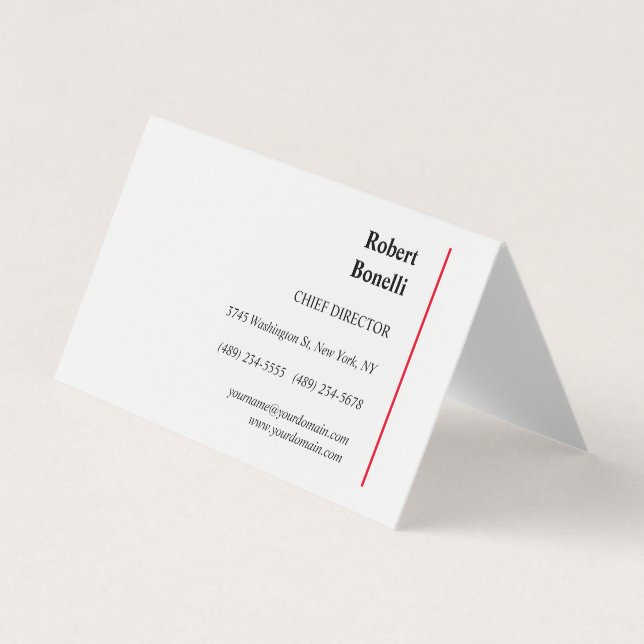 Minimalist Plain Red White Modern Business Card (Front)