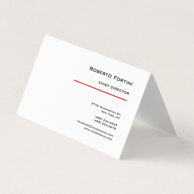 Minimalist Plain Red White Modern  Business Card (Front)