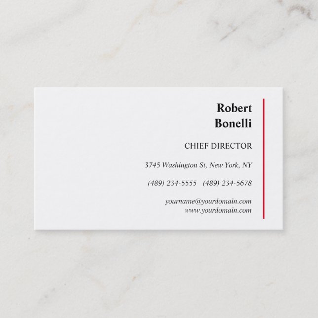 Minimalist Plain Red White Modern Business Card (Front)