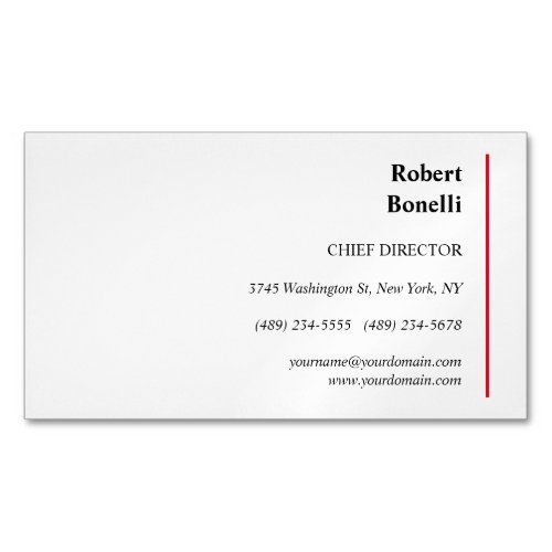 Minimalist Plain Red White Modern Business Card Magnet