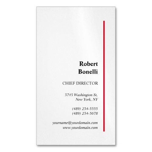 Minimalist Plain Red White Modern Business Card Magnet