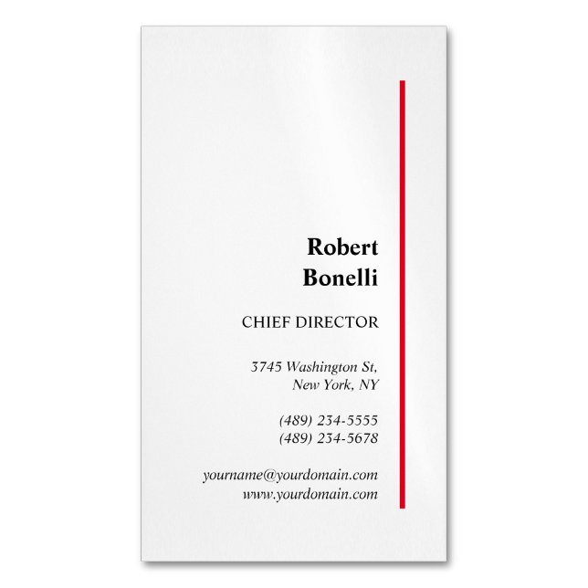 Minimalist Plain Red White Modern Business Card Magnet (Front Vertical)