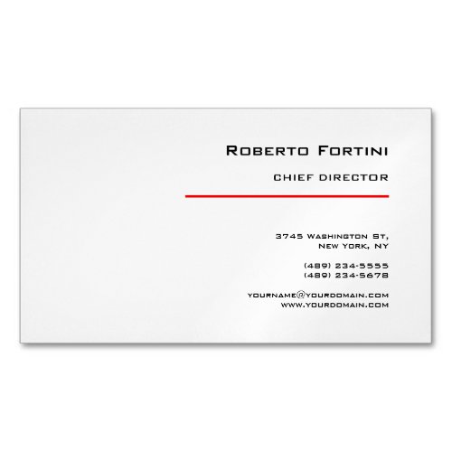 Minimalist Plain Red White Modern  Business Card Magnet
