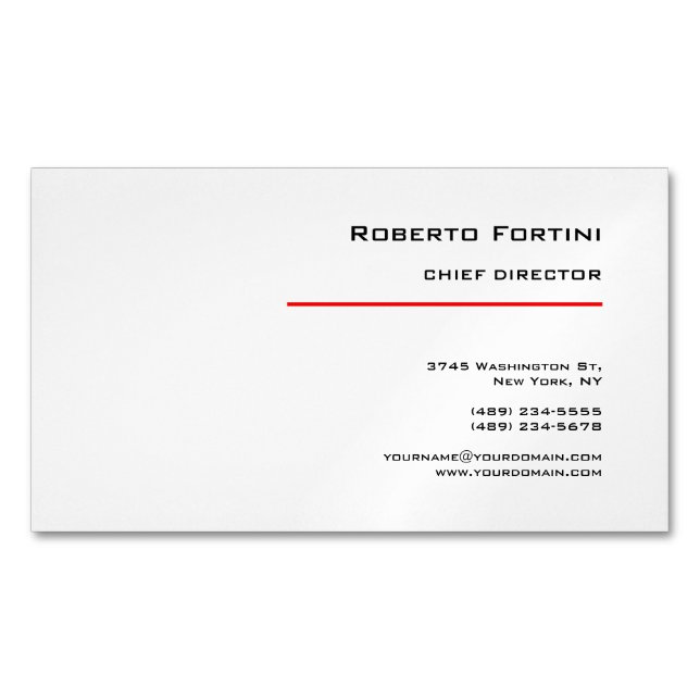 Minimalist Plain Red White Modern  Business Card Magnet (Front)