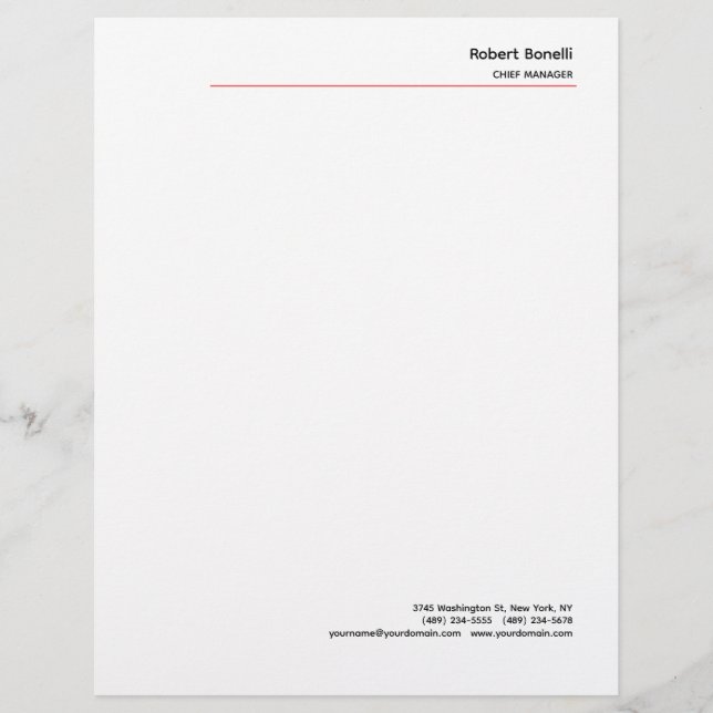 Minimalist Plain Red White Modern  Letterhead (Front)
