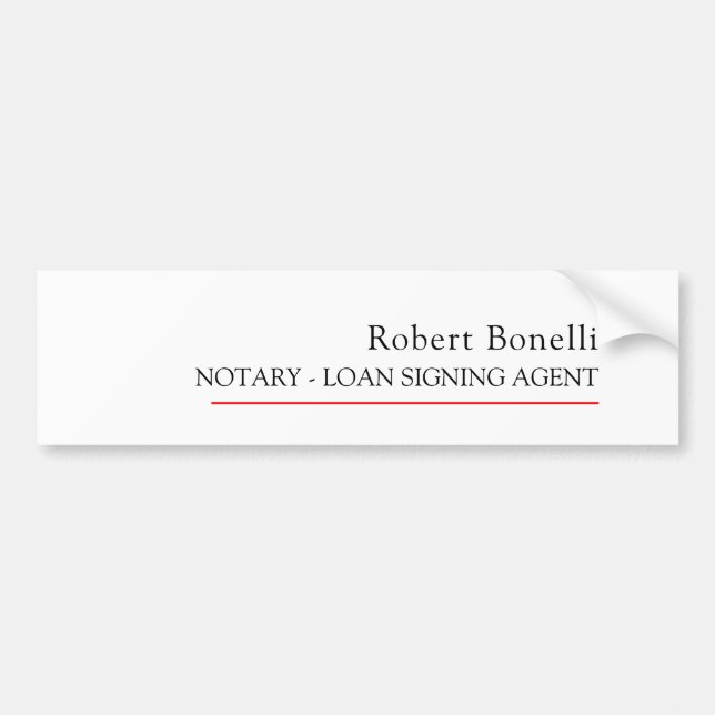 Minimalist Plain Red White Modern Notary  Bumper Sticker (Front)