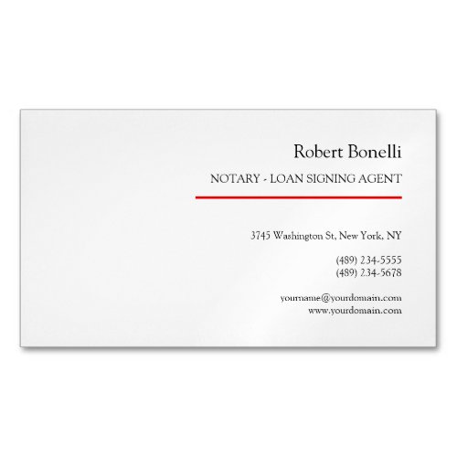 Minimalist Plain Red White Modern Notary  Business Card Magnet