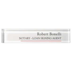 Minimalist Plain Red White Modern Notary Desk Name Plate
