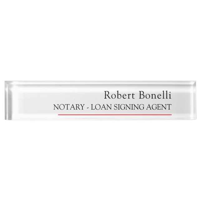 Minimalist Plain Red White Modern Notary  Desk Name Plate (Front)