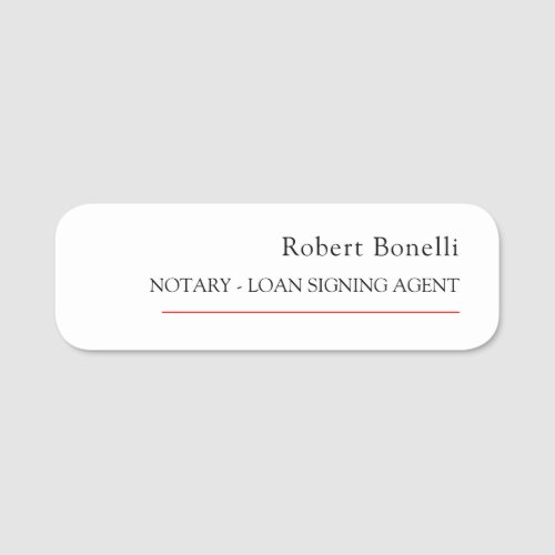 Minimalist Plain Red White Modern Notary  Name Tag