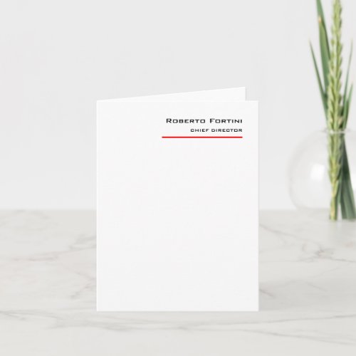 Minimalist Plain Red White Modern Note Card