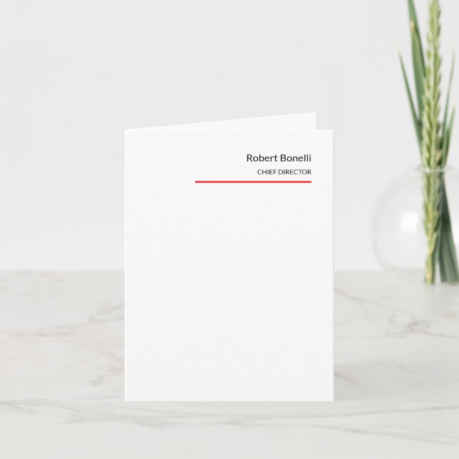 Minimalist Plain Red White Modern Note Card (Front)