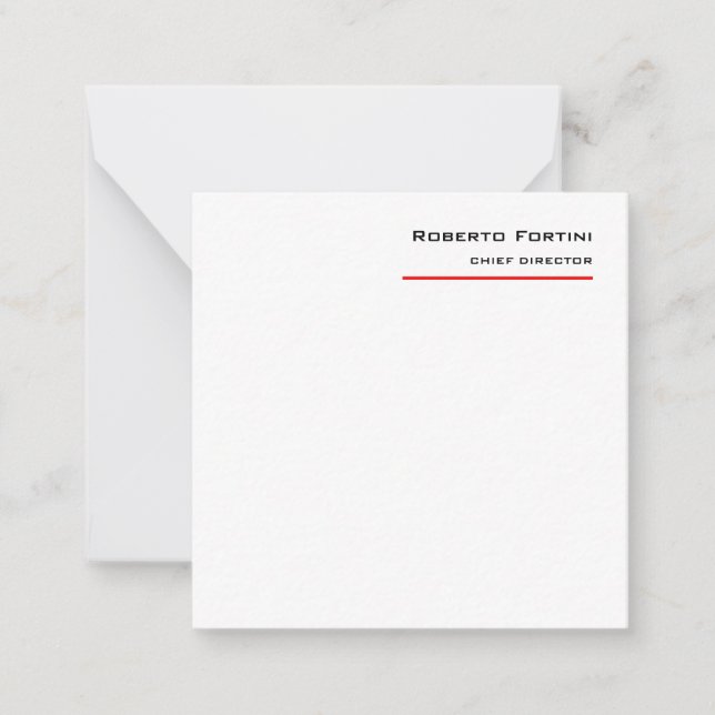 Minimalist Plain Red White Modern Note Card (Front)