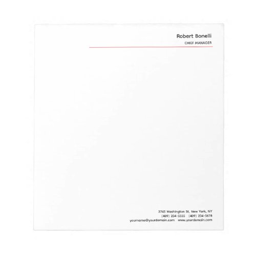 Minimalist Plain Red White Modern  Notepad