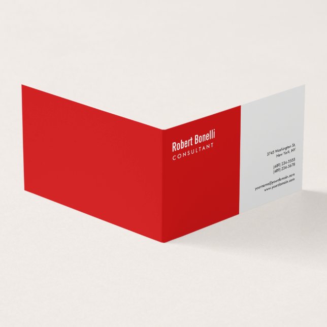 Minimalist Plain Red White Modern Plain  Business Card (Outside)