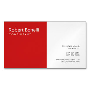 Minimalist Plain Red White Modern Plain Business Card Magnet