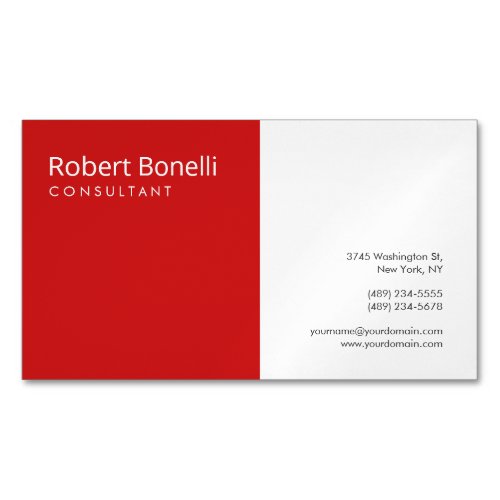 Minimalist Plain Red White Modern Plain  Business Card Magnet