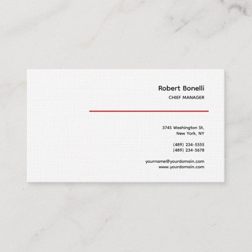 Minimalist Plain Red White Modern Premium Linen Business Card