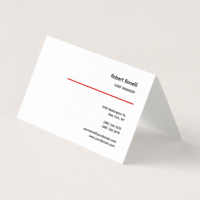 Minimalist Plain Red White Modern Premium Linen Business Card (Front)