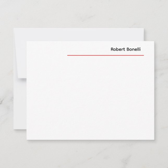 Minimalist Plain Red White Modern Premium Linen Note Card (Front)