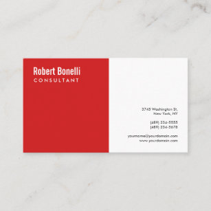 Minimalist Plain Red White Modern Standard Size Business Card