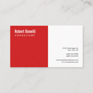 Minimalist Plain Red White Modern Standard Size Business Card