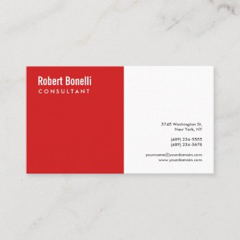 Minimalist Plain Red White Modern Standard Size Business Card by hizli_art at Zazzle