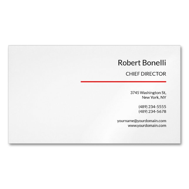 Minimalist Plain Red White Modern Standard Size Business Card Magnet (Front)