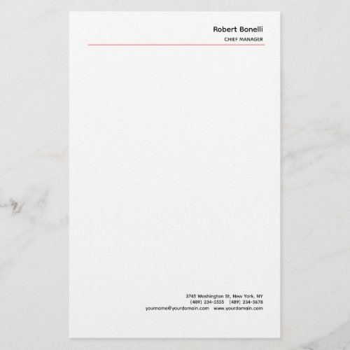 Minimalist Plain Red White Modern  Stationery