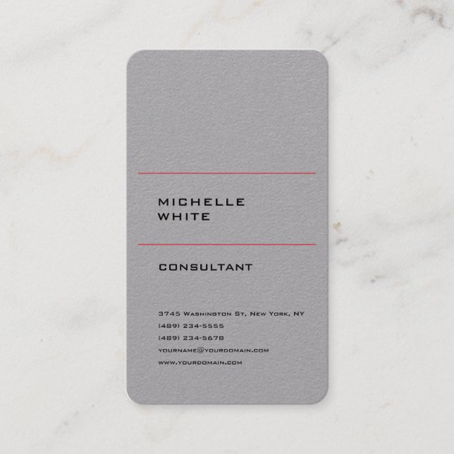 Minimalist Plain Simple Grey Professional Business Card (Front)