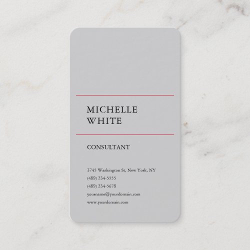 Minimalist Plain Simple Grey Red Professional Business Card