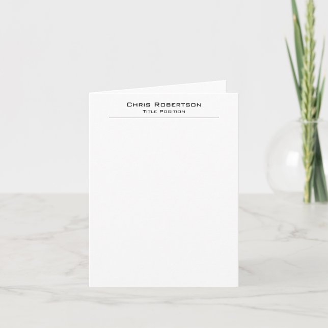 Minimalist Plain Simple White Professional Note Card (Front)