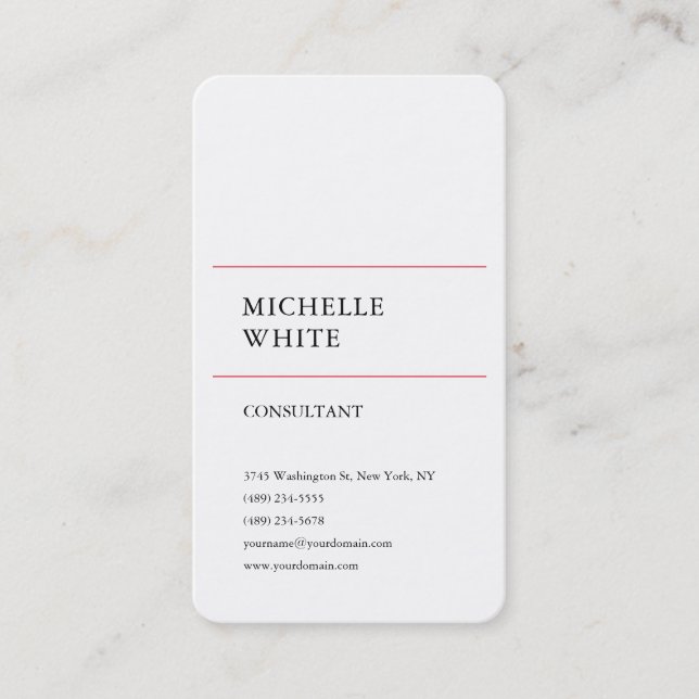 Minimalist Plain Simple White Red Professional Business Card (Front)