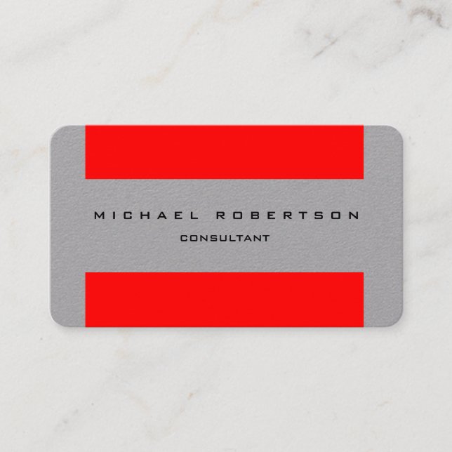 Minimalist Plain Unique Special Grey Red Business Card (Front)