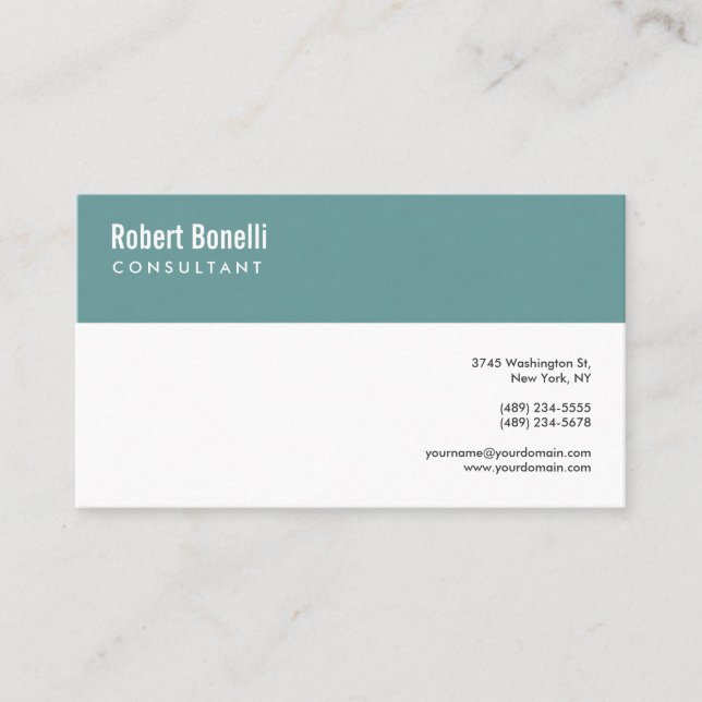 Minimalist Plain White Blue Modern Simple Business Card (Front)