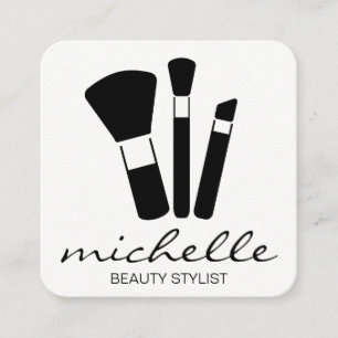Minimalist Plain White Cursive Text Makeup Kit Square Business Card