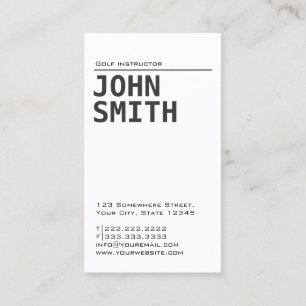 Minimalist Plain White Golf Instructor Business Card