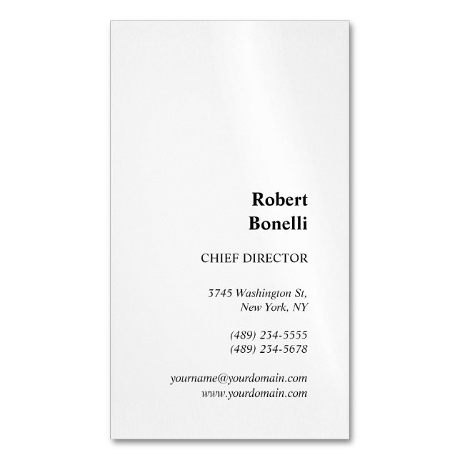 Minimalist Plain White Modern Custom Business Card Magnet (Front Vertical)