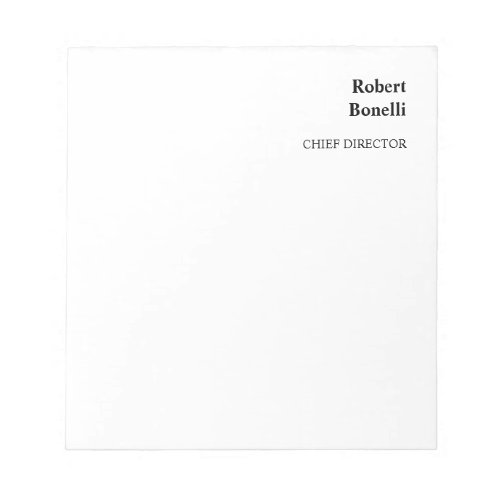 Minimalist Plain White Modern Custom Name Notepad
