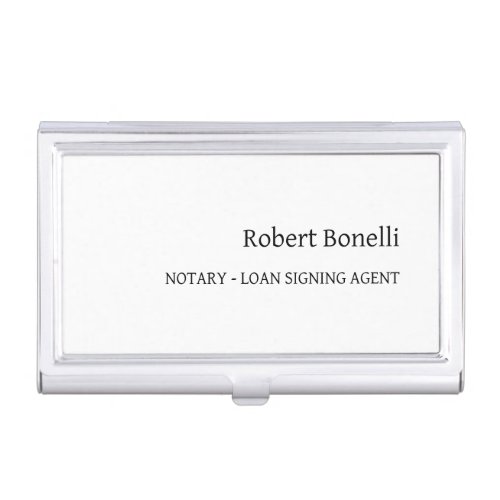 Minimalist Plain White Modern Notary Loan Agent Business Card Case