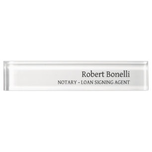 Minimalist Plain White Modern Notary Loan Agent Desk Name Plate