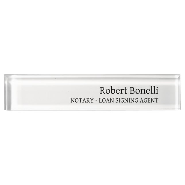 Minimalist Plain White Modern Notary Loan Agent Desk Name Plate (Front)