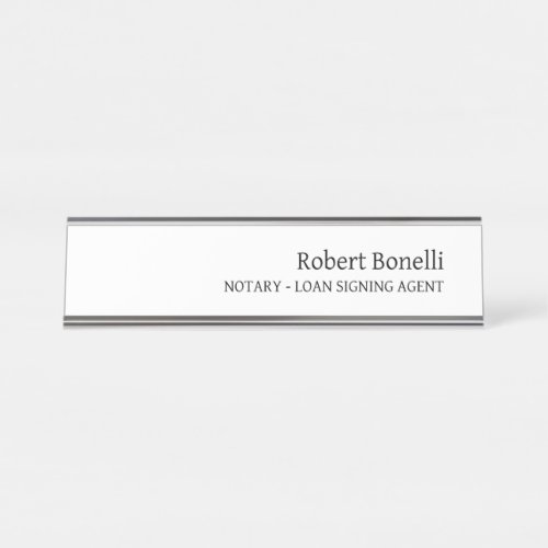 Minimalist Plain White Modern Notary Loan Agent Desk Name Plate