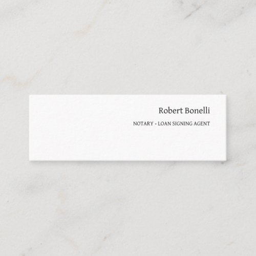 Minimalist Plain White Modern Notary Loan Agent Mini Business Card