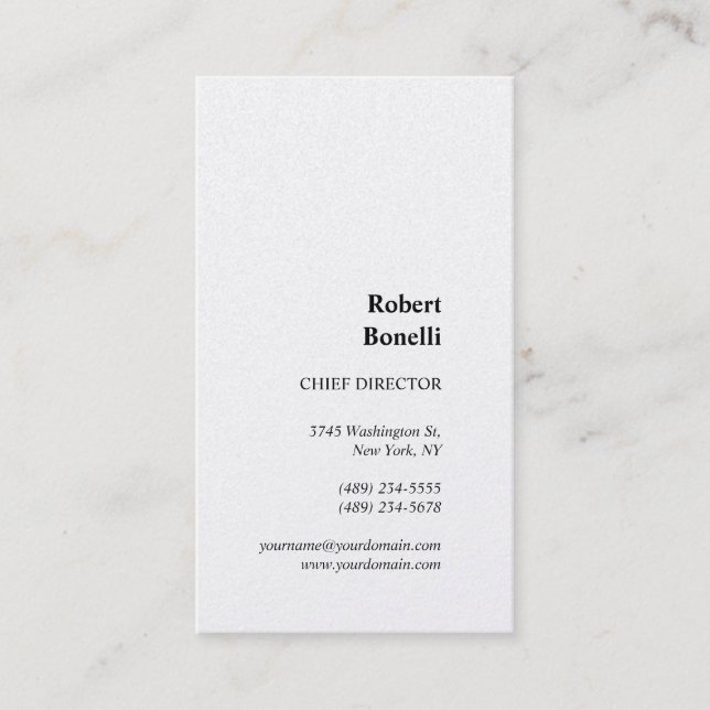 Minimalist Plain White Modern Premium Pearl Business Card (Front)
