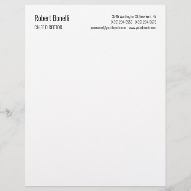 Minimalist Plain White Modern Standard Size Letterhead (Front)