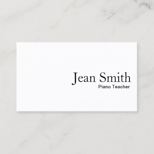 Minimal Plain White Piano Teacher Business Card